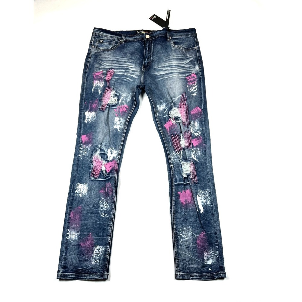 Switch USA Slim Taper Fit Biker Denim Jeans Mens 42x34 NWT Stretch Cotton Blue